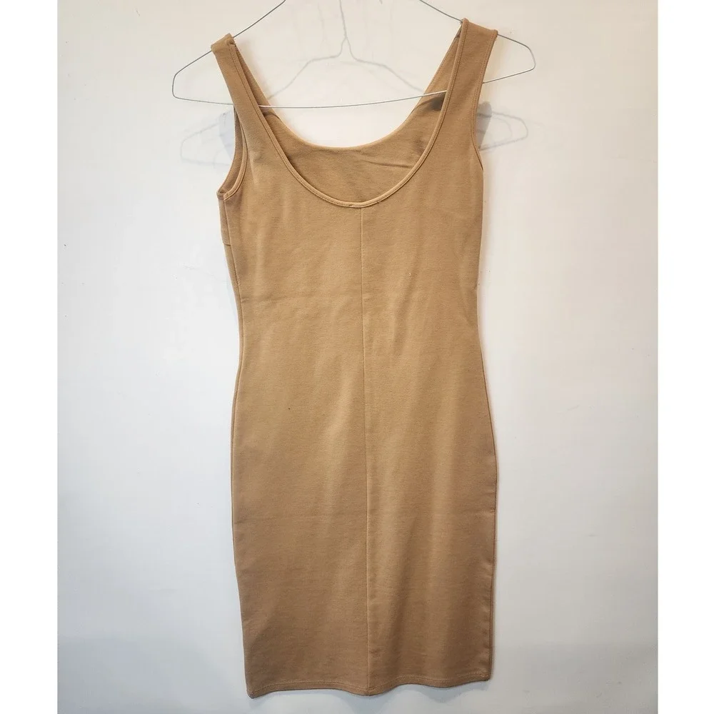 Shinestar‎ Tan Camel Sleeveless Bodycon Mini Dress Scoop Neck Womens S NEW